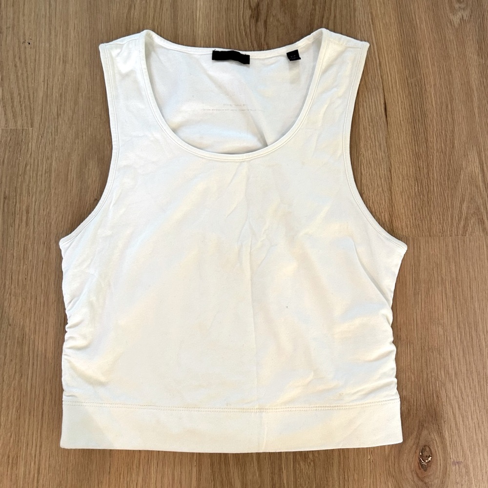 $135 ATM Women's White Pima Cotton Ruched Tank Shirt Size Small